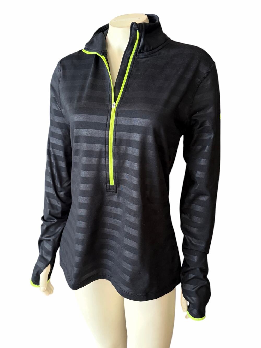 Nike Pro Dri-Fit Hyperwarm Half-Zip Athletic Pullover Striped Black Yellow Large
